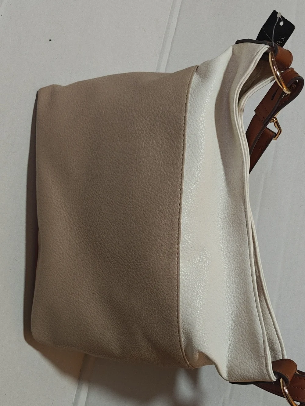 Classic Kim Rogers White and Beige Dress Hobo Bag